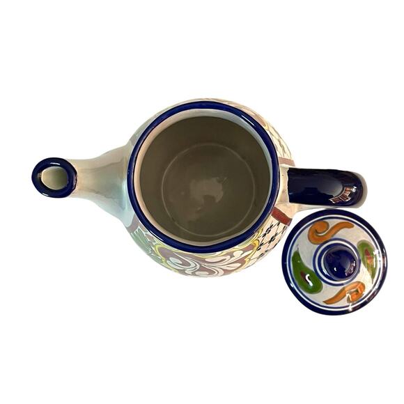 Tall Talavera Hand Painted Ceramic Coffee Tea Pot w Lid Mexican Floral Pottery - Picture 9 of 12